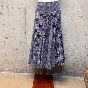 Context Maxi Skirt Womens Large Blue White Cotton Smocked Boho Medallion Flowy